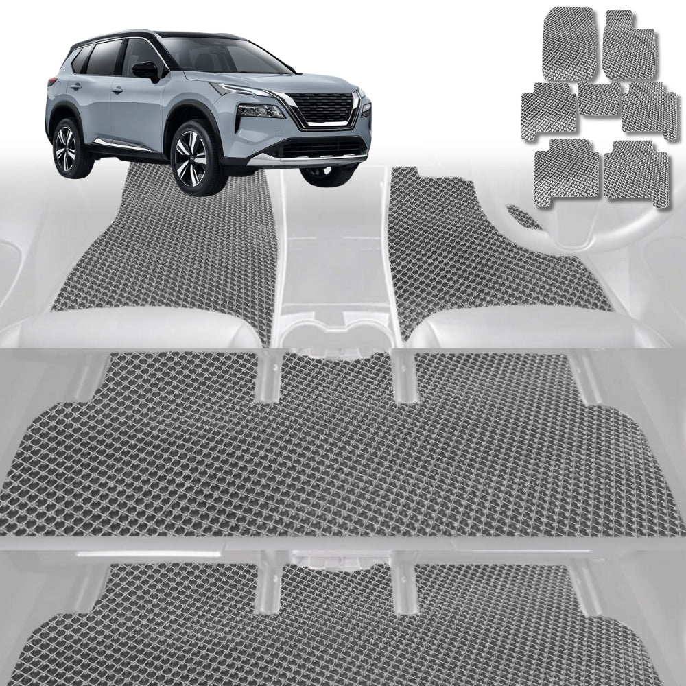6D Diamond Car Floor Mats for Nissan X-TRAIL 2014-2022-Ultimate Set-Grey-Outback GT