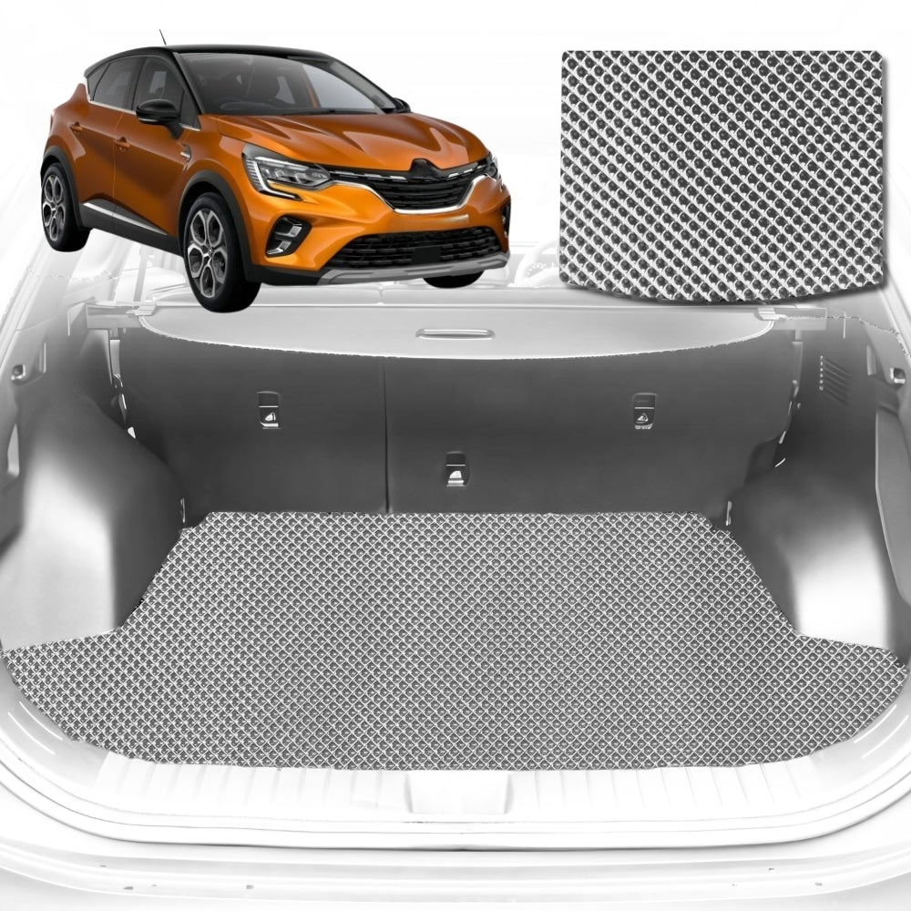 6D Diamond Car Boot Mat for Renault CAPTUR (JB/JE)2019-Current-upper+lower-Cargo Mat-Grey-Outback GT