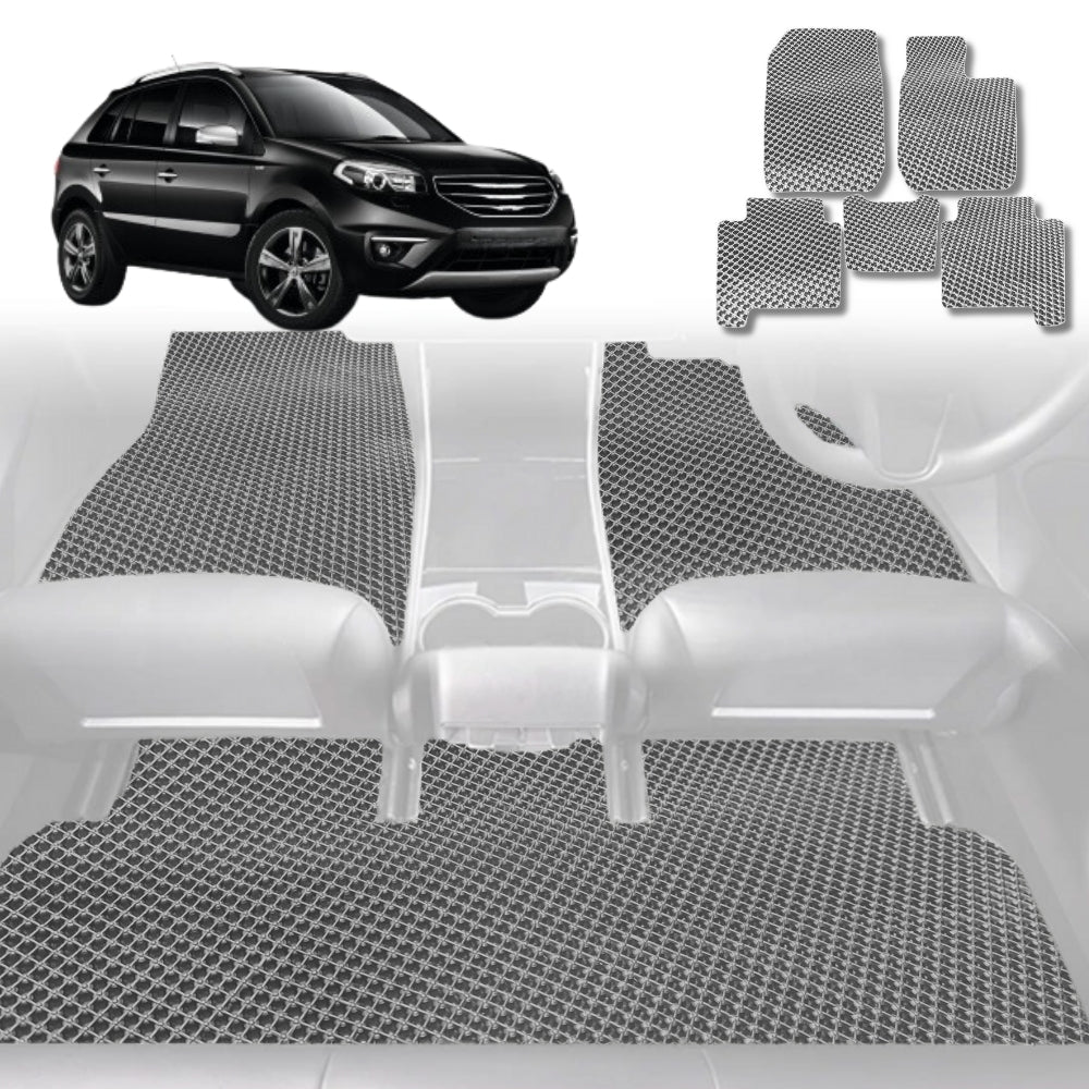 6D Diamond Car Floor Mats for Renault KOLEOS 2016-Current-Full Set-Grey-Outback GT