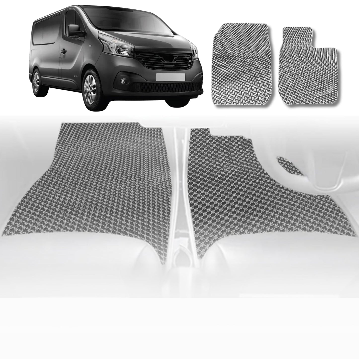 6D Diamond Car Floor Mats for Renault Master Van 2010-Current-Front Set-Grey-Outback GT
