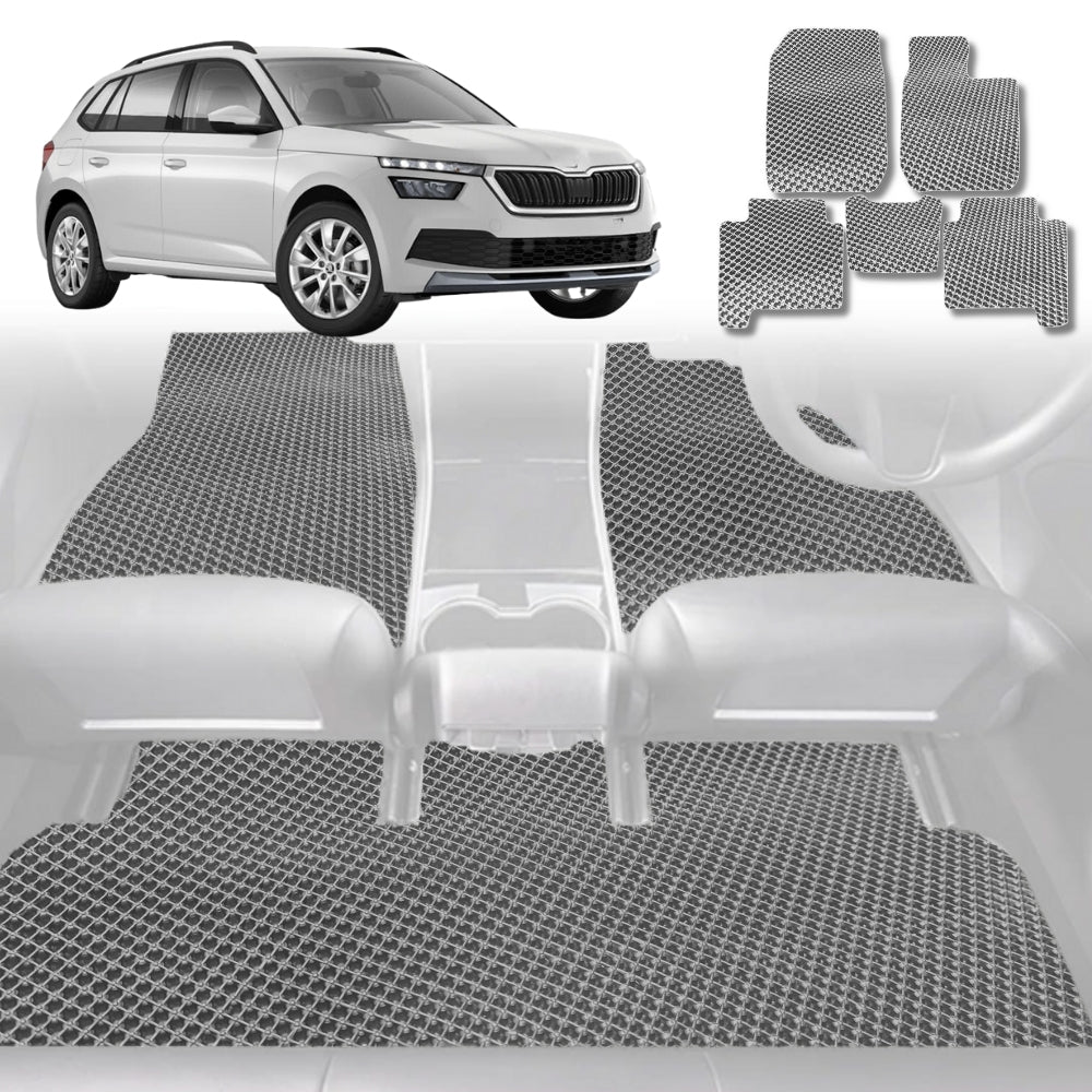 6D Diamond Car Floor Mats for Skoda Kamiq 2019-Current-Full Set-Grey-Outback GT