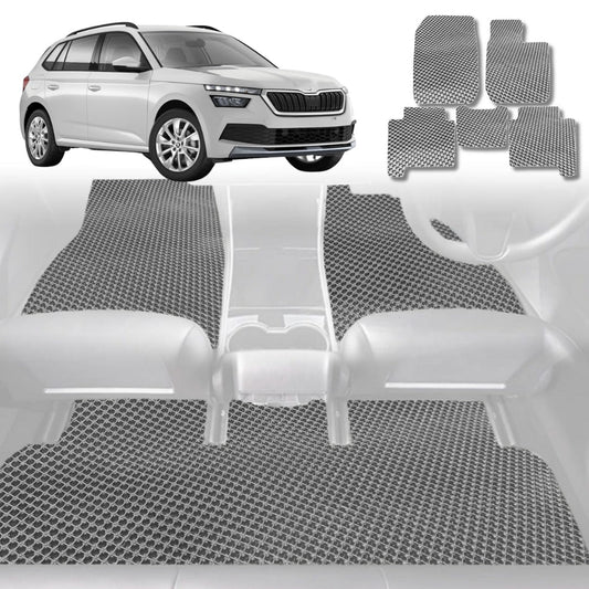 6D Diamond Car Floor Mats for Skoda Kamiq 2019-Current-Full Set-Grey-Outback GT