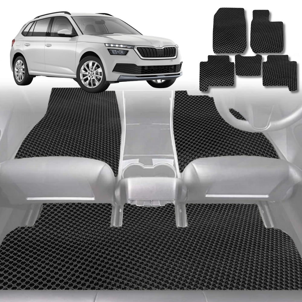 6D Diamond Car Floor Mats for Skoda Kamiq 2019-Current-Full Set-Black-Outback GT
