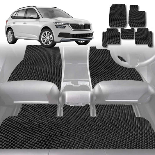 6D Diamond Car Floor Mats for Skoda Kamiq 2019-Current-Full Set-Black-Outback GT