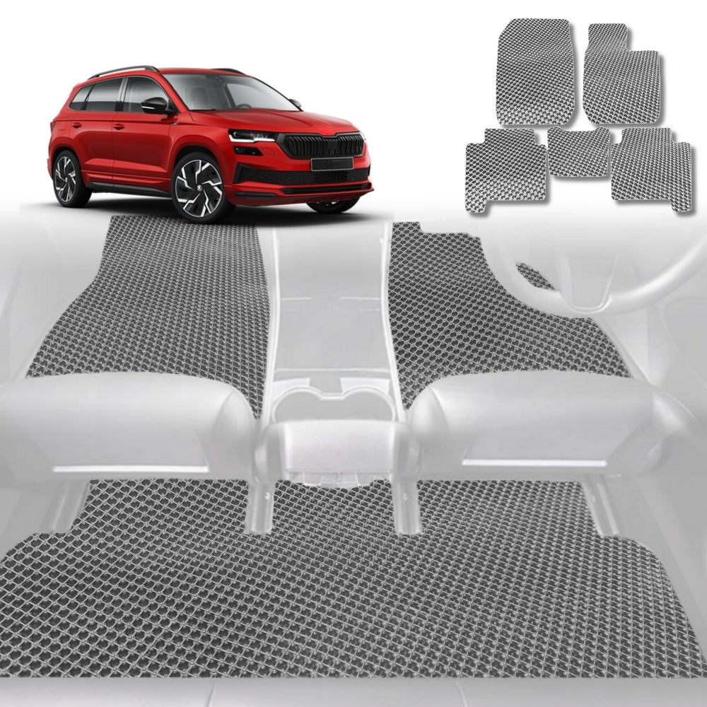 6D Diamond Car Floor Mats for Skoda Karoq 2017-Current-Full Set-Grey-Outback GT