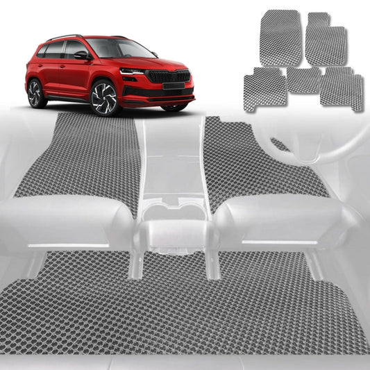 6D Diamond Car Floor Mats for Skoda Karoq 2017-Current-Full Set-Grey-Outback GT