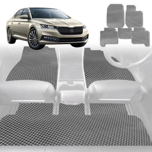 6D Diamond Car Floor Mats for Skoda Octavia 2013-2020-Full Set-Grey-Outback GT