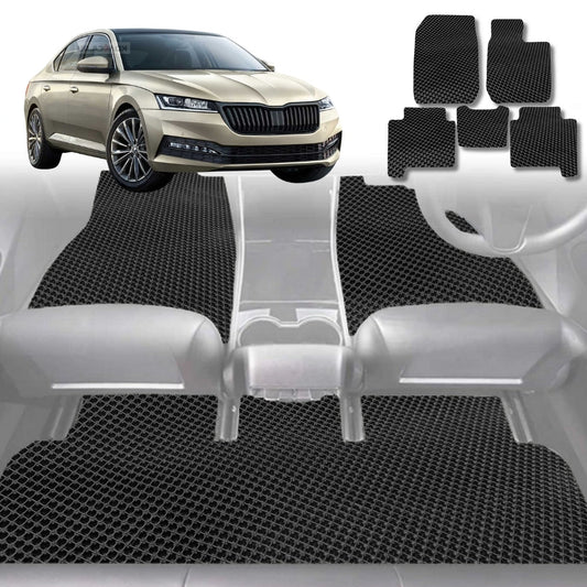 6D Diamond Car Floor Mats for Skoda Octavia 2013-2020-Full Set-Black-Outback GT