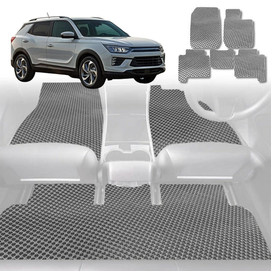 6D Diamond Car Floor Mats for SsangYong Korando 2019-Current-Full Set-Grey-Outback GT