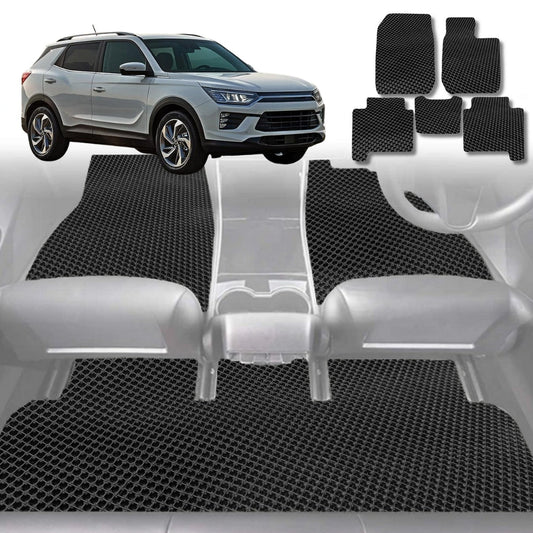 6D Diamond Car Floor Mats for SsangYong Korando 2019-Current-Full Set-Black-Outback GT