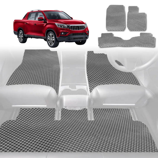 6D Diamond Car Floor Mats for SsangYong Musso 2018-Current-Full Set-Grey-Outback GT