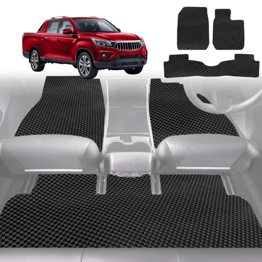 6D Diamond Car Floor Mats for SsangYong Musso 2018-Current-Full Set-Black-Outback GT