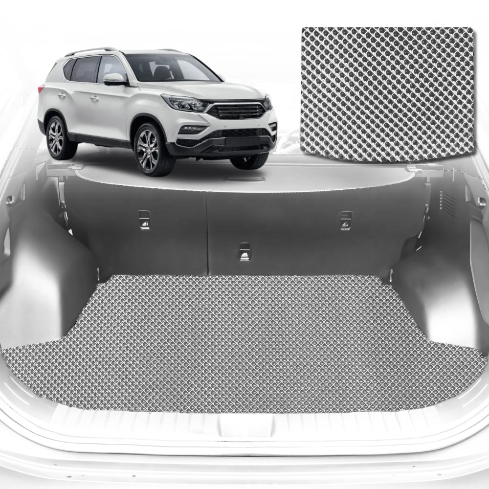 6D Diamond Car Boot Mat for SsangYong Rexton Y290, Y400, Y4502017-Current-(3rd Row seats up/7 seater)-Cargo Mat-Grey-Outback GT