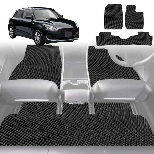 6D Diamond Car Floor Mats for Suzuki Swift 2017-Current-Full Set-Black-Outback GT