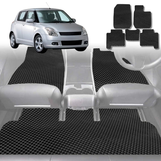 6D Diamond Car Floor Mats for Suzuki Swift Auto2004-2010-Full Set-Black-Outback GT
