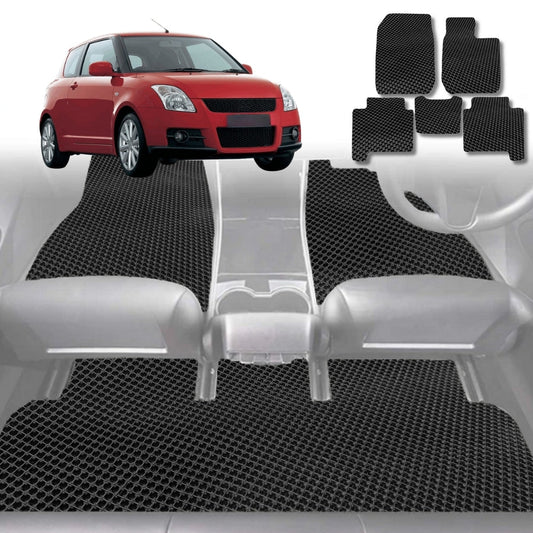 6D Diamond Car Floor Mats for Suzuki Swift Sport 2005-2012-Full Set-Black-Outback GT