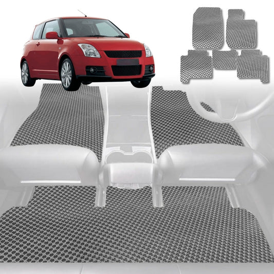 6D Diamond Car Floor Mats for Suzuki Swift Sport 2005-2012-Full Set-Grey-Outback GT
