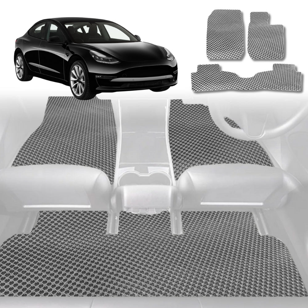 6D Diamond Car Floor Mats for Tesla Model 3 2017-2023-Full Set-Grey-Outback GT