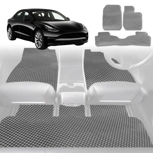 6D Diamond Car Floor Mats for Tesla Model 3 2017-2023-Full Set-Grey-Outback GT