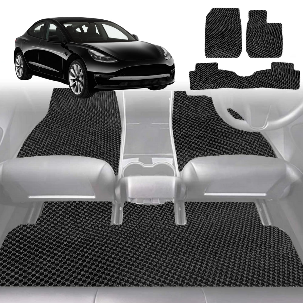 6D Diamond Car Floor Mats for Tesla Model 3 2017-2023-Full Set-Black-Outback GT
