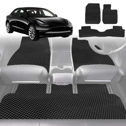 6D Diamond Car Floor Mats for Tesla Model 3 2017-2023-Full Set-Black-Outback GT