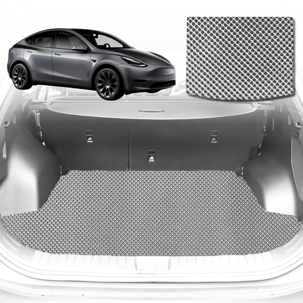 6D Diamond Car Boot Mat for Tesla Model Y 2022-Current-upper+lower-Cargo Mat-Grey-Outback GT