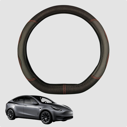 Steering Wheel Cover for Tesla Model Y 2022-Current 38CM Leather | D-Shape