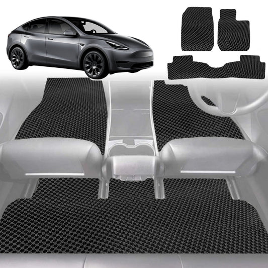 6D Diamond Car Floor Mats for Tesla Model Y 2022-Current-Full Set-Black-Outback GT