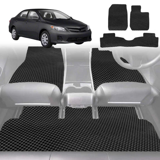 6D Diamond Car Floor Mats for Toyota Corolla 2007-2012 Sedan-Full Set-Black-Outback GT