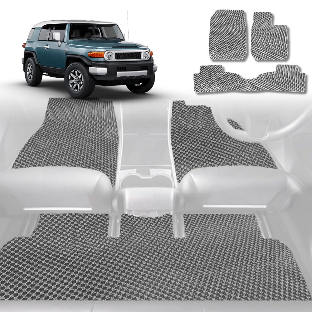 6D Diamond Car Floor Mats for Toyota FJ Cruiser 2010-2017-Full Set-Grey-Outback GT