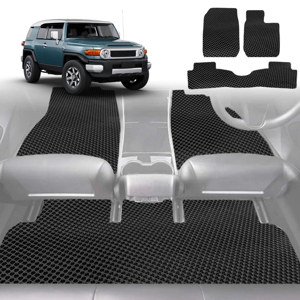 6D Diamond Car Floor Mats for Toyota FJ Cruiser 2010-2017-Full Set-Black-Outback GT