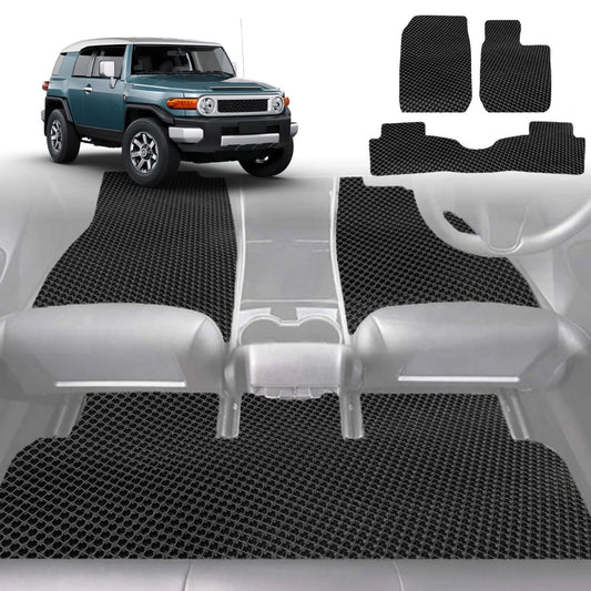 6D Diamond Car Floor Mats for Toyota FJ Cruiser 2010-2017-Full Set-Black-Outback GT