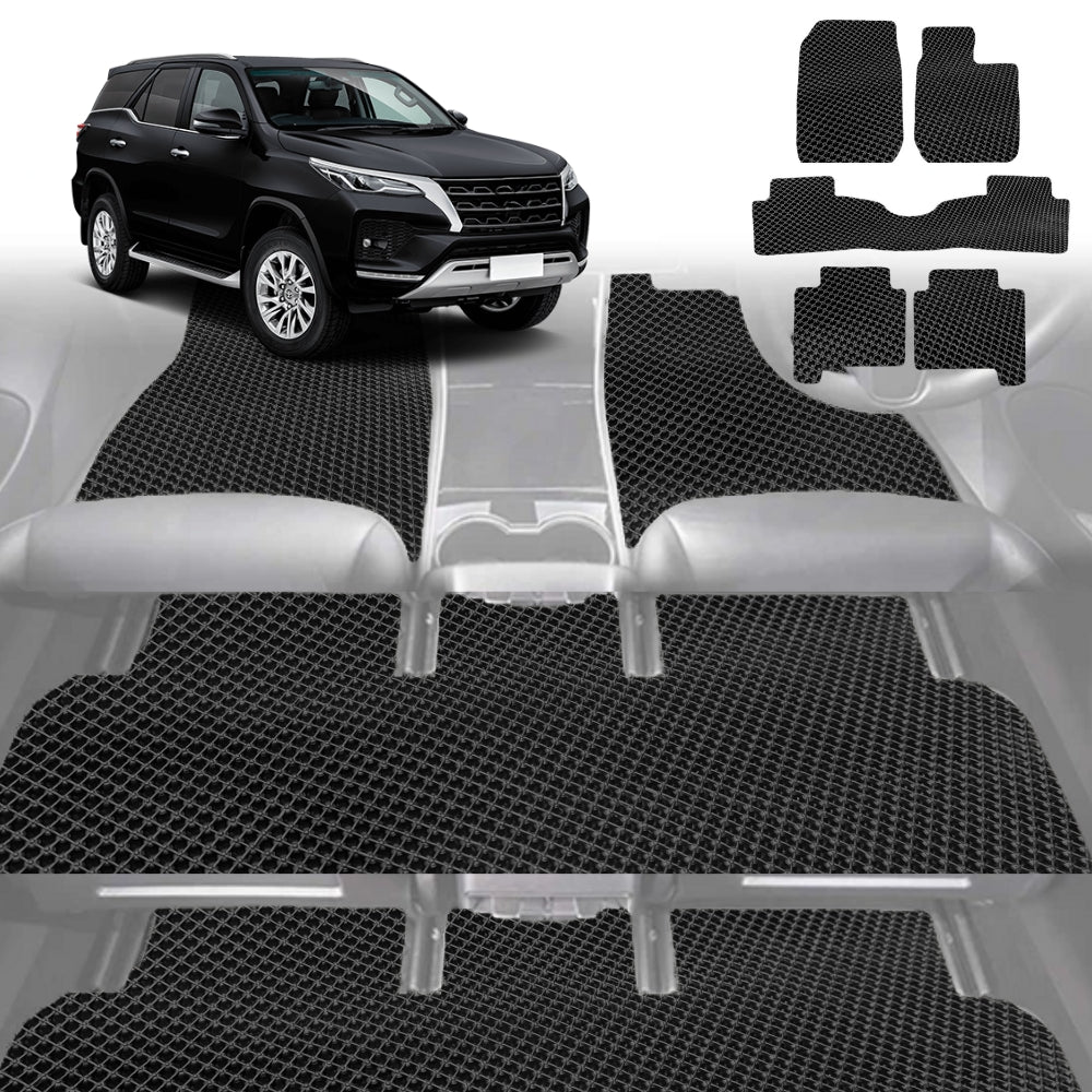 6D Diamond Car Floor Mats for Toyota Fortuner 2015-Current-Ultimate Set-Black-Outback GT