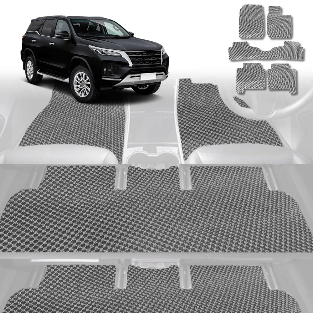6D Diamond Car Floor Mats for Toyota Fortuner 2015-Current-Ultimate Set-Grey-Outback GT