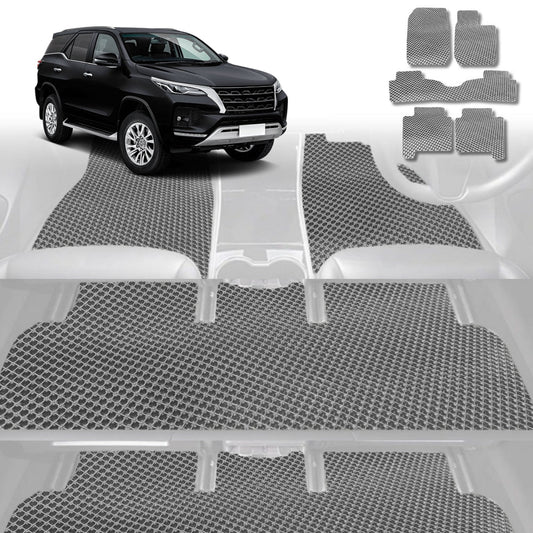 6D Diamond Car Floor Mats for Toyota Fortuner 2015-Current-Ultimate Set-Grey-Outback GT