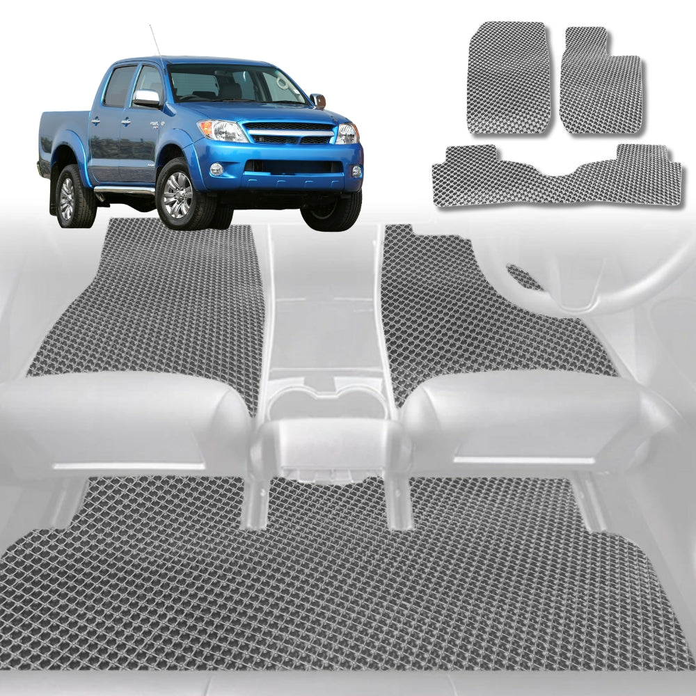 6D Diamond Car Floor Mats for Toyota Hilux Double Cab 1997-2005-Full Set-Grey-Outback GT