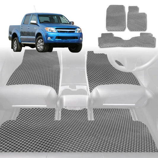 6D Diamond Car Floor Mats for Toyota Hilux Double Cab 1997-2005-Full Set-Grey-Outback GT