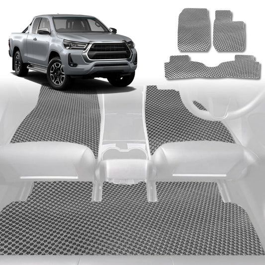 6D Diamond Car Floor Mats for Toyota Hilux Double Cab 2005-2015-Full Set-Grey-Outback GT
