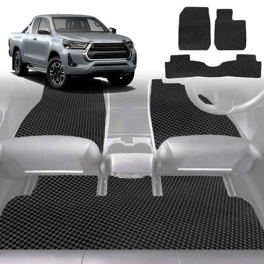 6D Diamond Car Floor Mats for Toyota Hilux Double Cab 2005-2015-Full Set-Black-Outback GT