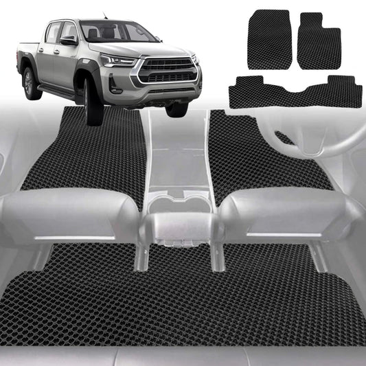 6D Diamond Car Floor Mats for Toyota Hilux Double Cab 2015-Current-Full Set-Black-Outback GT