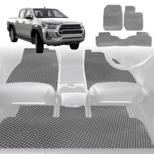 6D Diamond Car Floor Mats for Toyota Hilux Double Cab 2015-Current-Full Set-Grey-Outback GT