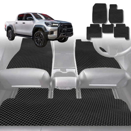 6D Diamond Car Floor Mats for Toyota Hilux Extra Cab 2015-Current-Full Set-Black-Outback GT