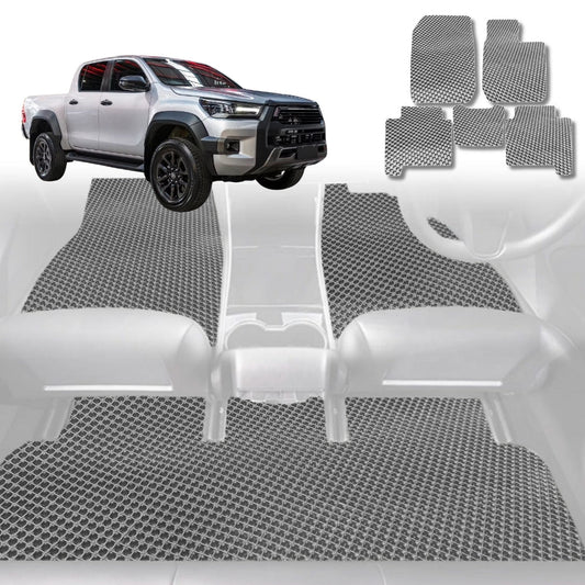 6D Diamond Car Floor Mats for Toyota Hilux Extra Cab 2015-Current-Full Set-Grey-Outback GT