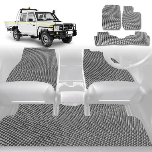 6D Diamond Car Floor Mats for Toyota LandCruiser 79 Series Double Cab 2012-Current-Full Set-Grey-Outback GT