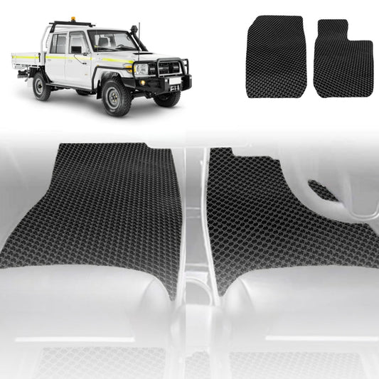 6D Diamond Car Floor Mats for Toyota LandCruiser 79 Series Single Cab 2012-Current-Front Set-Black-Outback GT