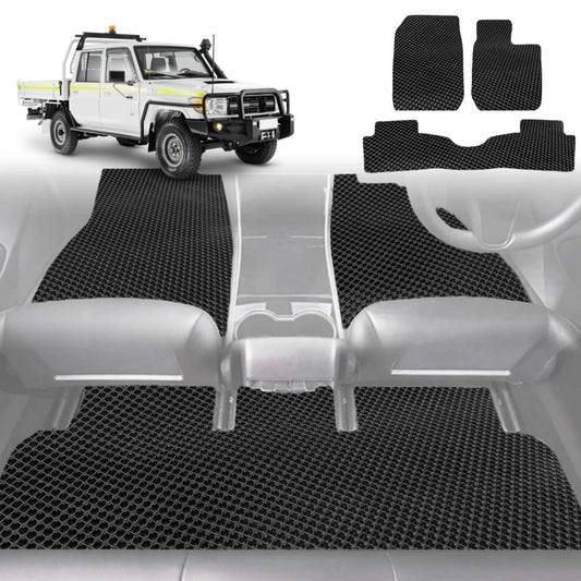 6D Diamond Car Floor Mats for Toyota LandCruiser 79 Series Double Cab 2012-Current-Full Set-Black-Outback GT