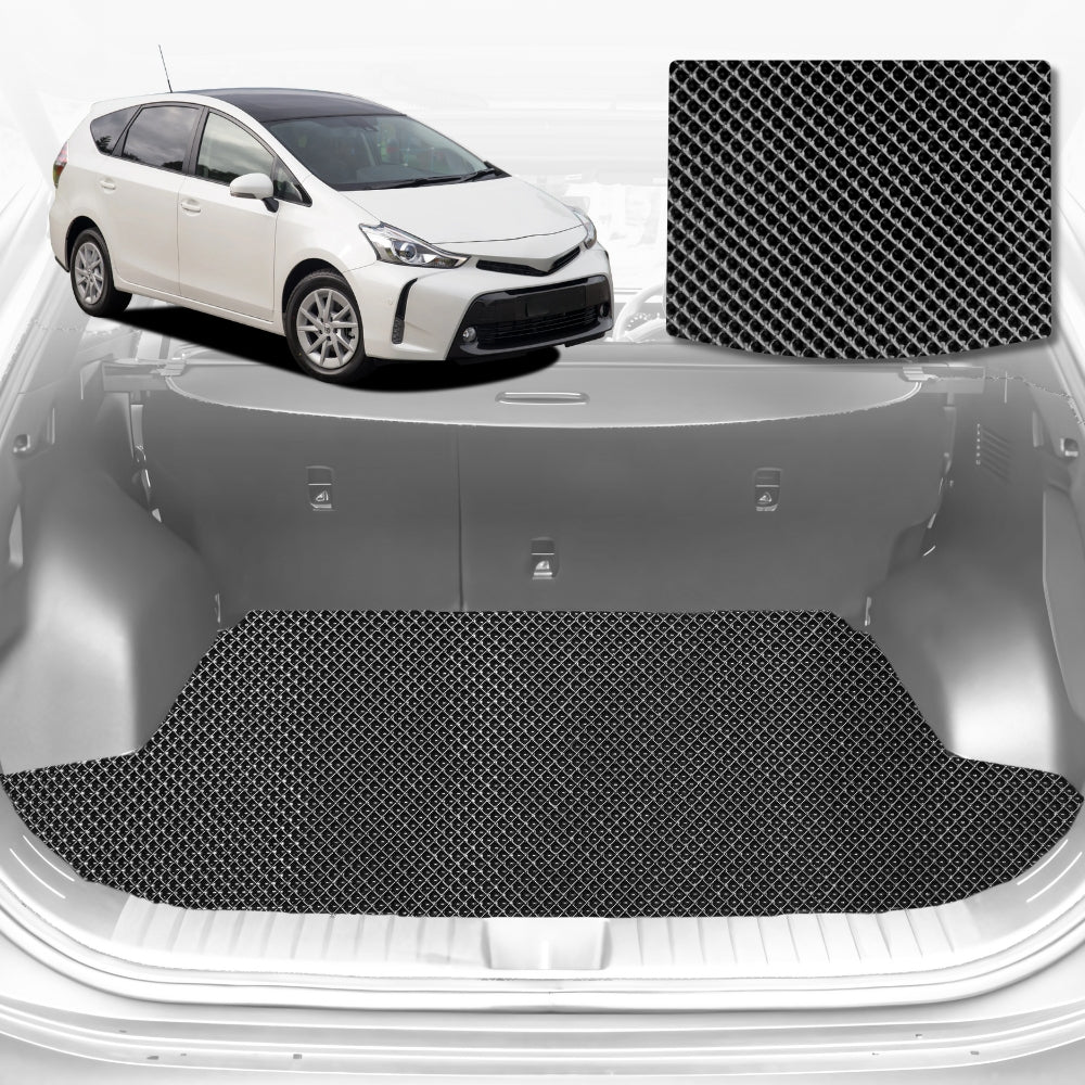6D Diamond Car Boot Mat for Toyota Prius V ZW402012-2021-(3rd Row folded/5 seater)-Cargo Mat-Black-Outback GT