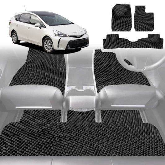 6D Diamond Car Floor Mats for Toyota Prius V 2012-2021-Ultimate Set-Black-Outback GT