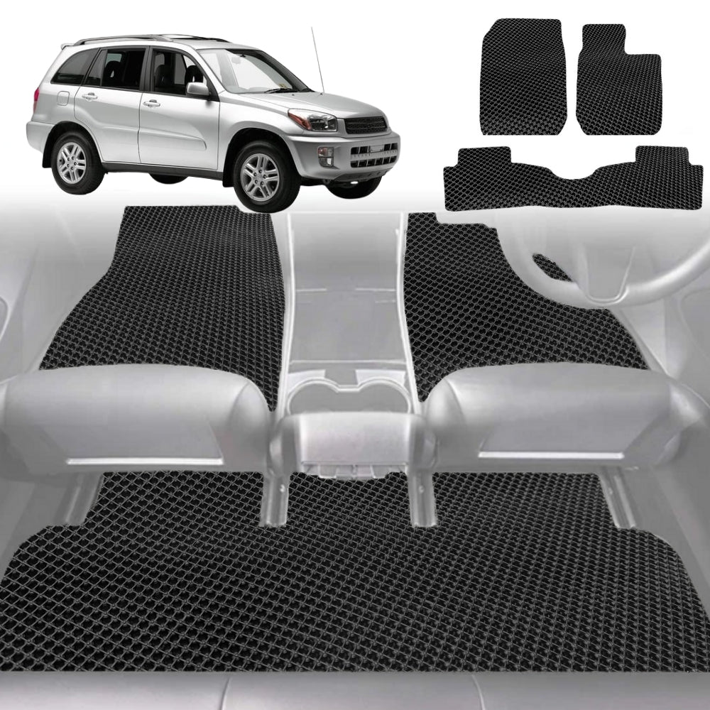 6D Diamond Car Floor Mats for Toyota RAV4 2000-2005-Full Set-Black-Outback GT