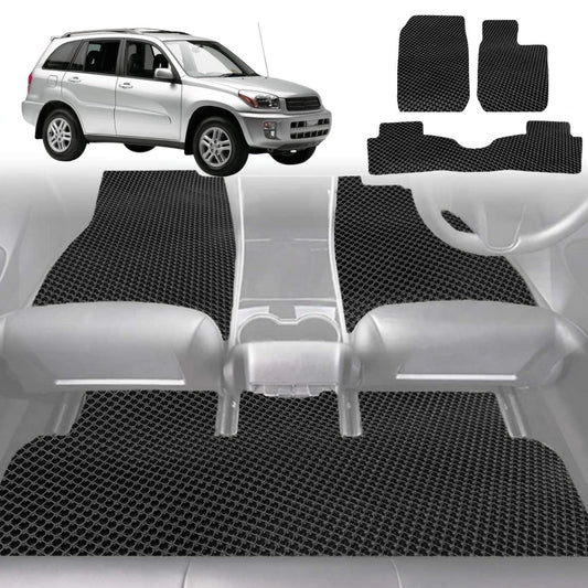 6D Diamond Car Floor Mats for Toyota RAV4 2000-2005-Full Set-Black-Outback GT